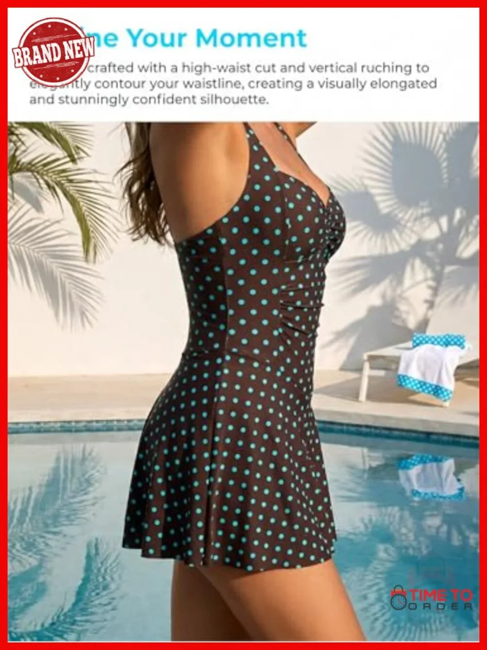 One Piece Swimsuit Swimdress Sweetheart Neck Ruched Skirt Adjustable Cross